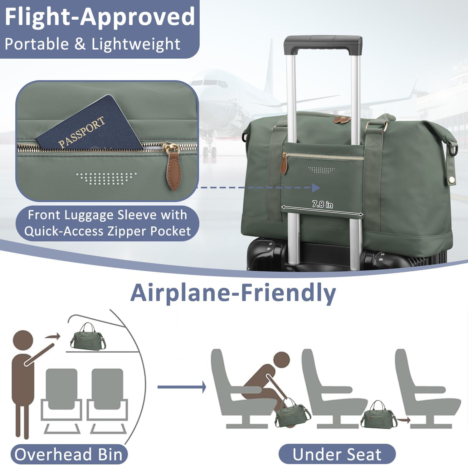 Travel Duffle Bag for Women, Weekender Bags, Hospital Bag for Labor Delivery, Lightweight Tote Duffel Overnight Bag with Luggage Sleeve,Airplane Travel Bags (Army Green, Large) - Image 5