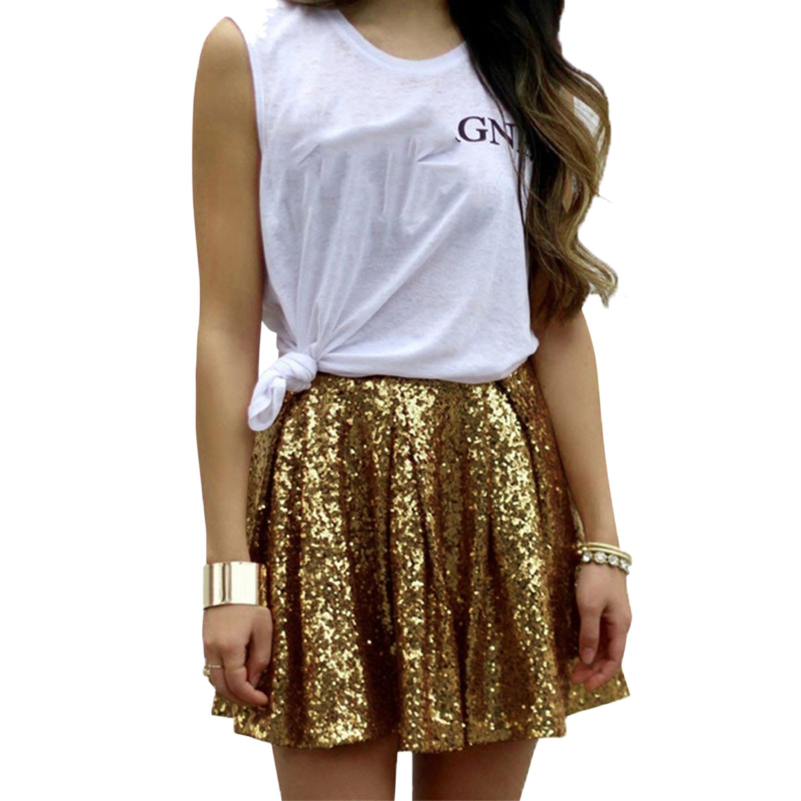 Pailettenrock Für Damen Glitzer Rock Silber Metallischer Faltenrock Metallic Röcke Minirock Pailletten Rock Glitzerrock Pailettenrock Für Damen Karneval Kostüm Festival Disco Outfit
