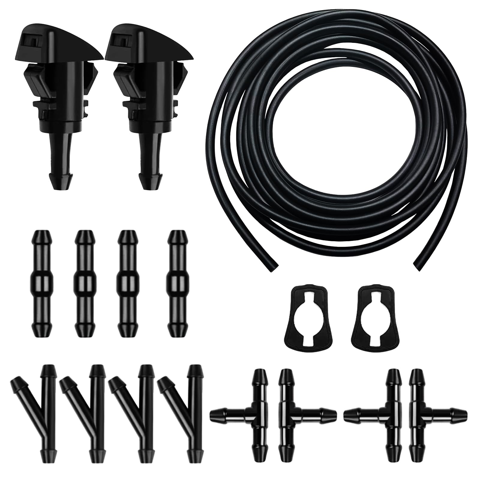 Car Windshield Washer Hose 17 Pcs Windshield Washer Hose Kit 5M Washer Fluid Hose with 12 Pcs Hose Connectors 2 Fan Nozzles 2 Rubber Gaskets for Most Car Windshield Washer Tubing