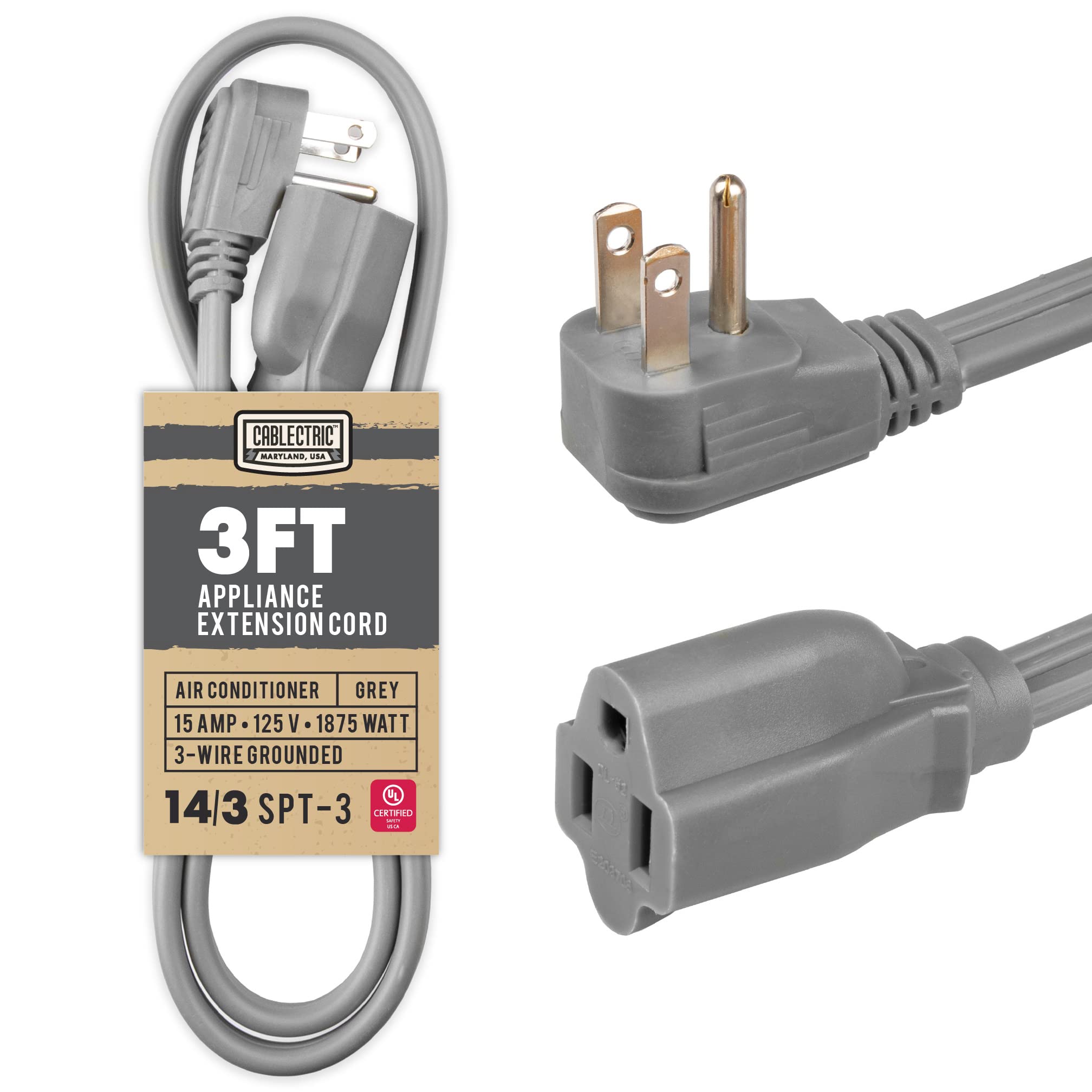 Amazon.com: Cablectric 3 Foot Appliance Extension Cord, Gray - 14