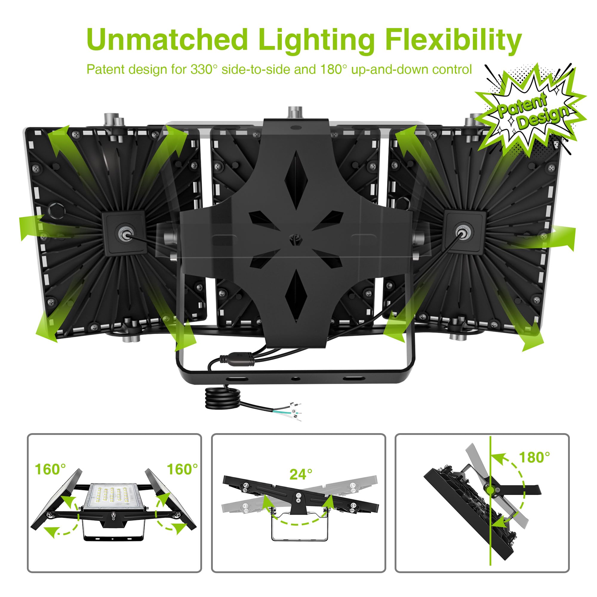 STASUN Faretto LED da 300 W, IP66, impermeabile, 30000 lm, illuminazione esterna a LED, equivalente a lampadine alogene da 1800 W, luce diurna, 6000 K, faretto regolabile per fienili, cortili e garage