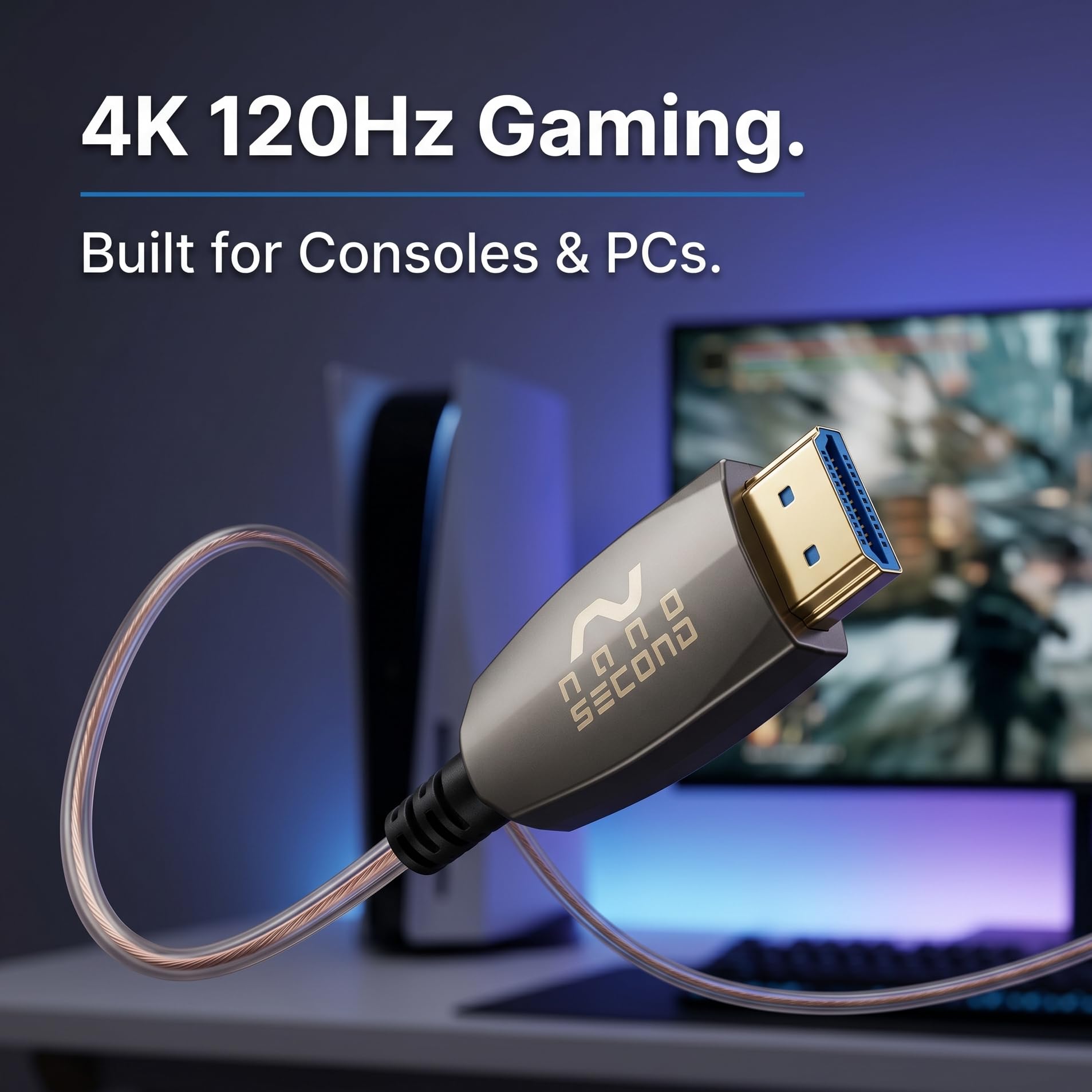 NanoGlass, cavo HDMI in fibra ottica, ultra sottile da 1,9 mm, 8K, 4K 120 Hz, HDMI ad alta velocità, per monitor di fotocamere, console di gioco, PC, TV, proiettore (3 m)