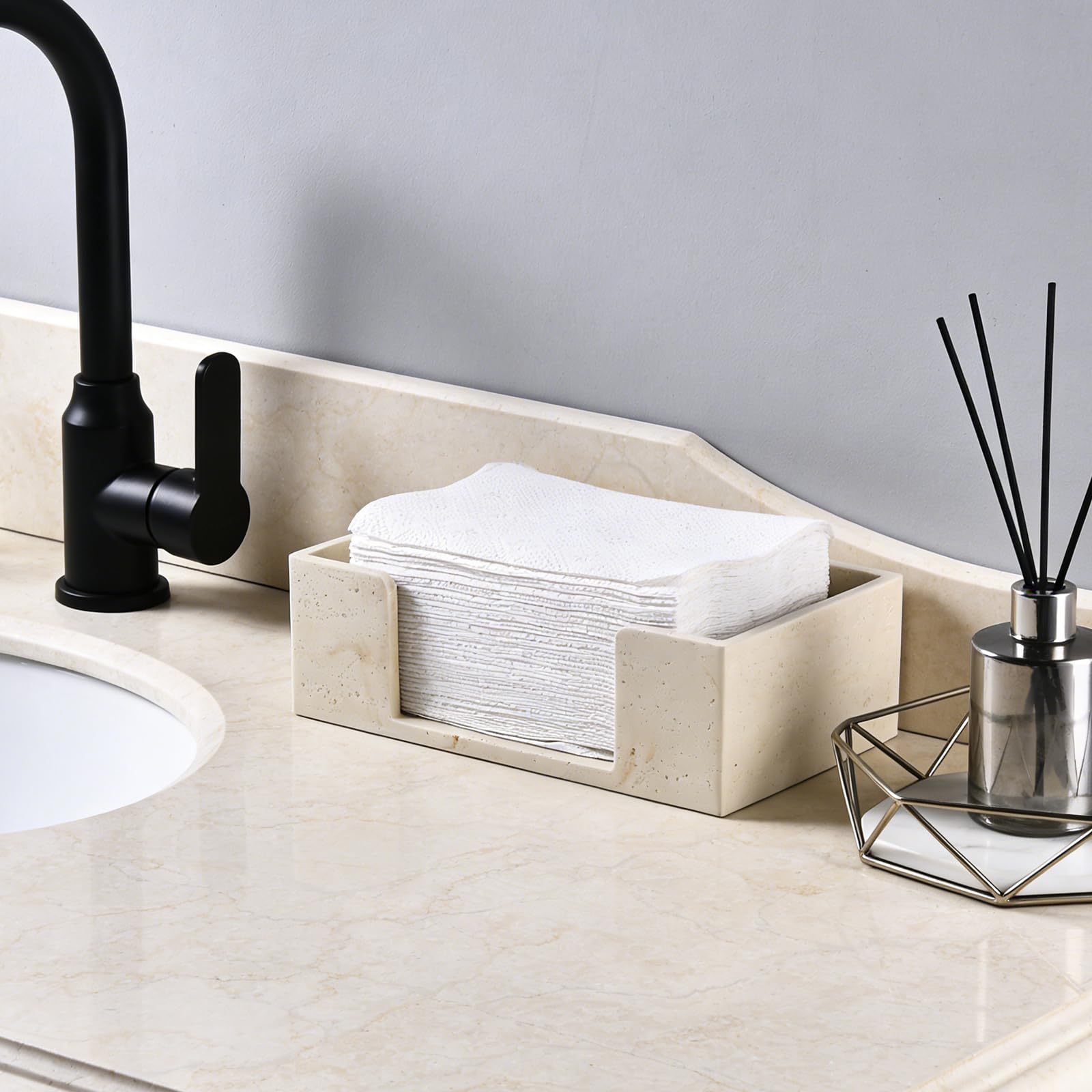 Servilletero de baño con texturas de travertino natural, dispensador de toallas de papel para encimera, plegable en C, triple, plegado en Z, organizador de toallas de mano desechables, soporte para
