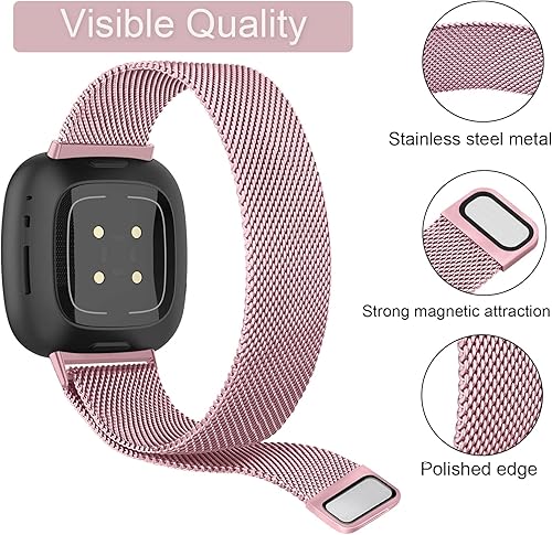 Miniatura 3 de YOYDS Bandas de metal para Fitbit Versa 4Fitbit Versa 3Fitbit SenseFitbit Sense 2 para mujeres y hombres, cierre magnético, correa de metal