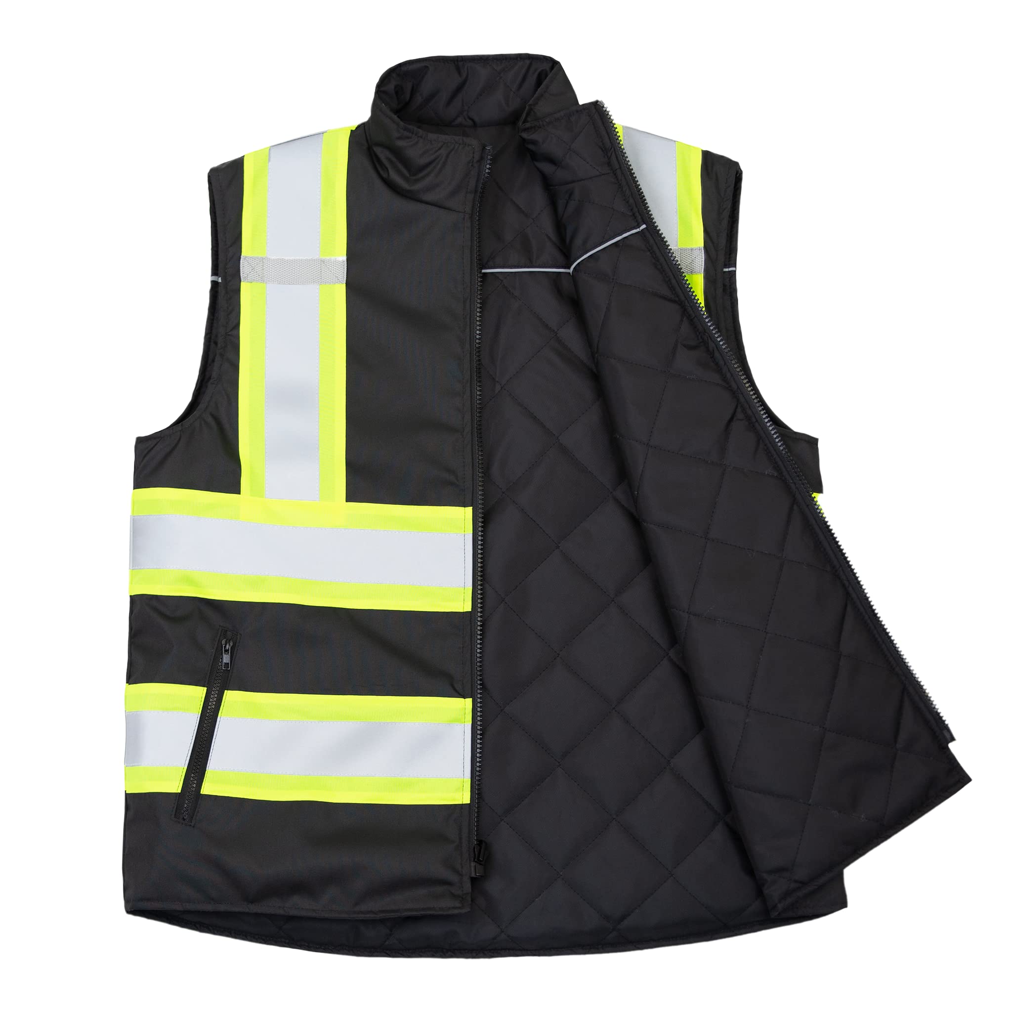 JORESTECH Chaleco de seguridad con tiras reflectantes en X de dos tonos en la parte posterior, reversible, resistente al viento, impermeable y aislado