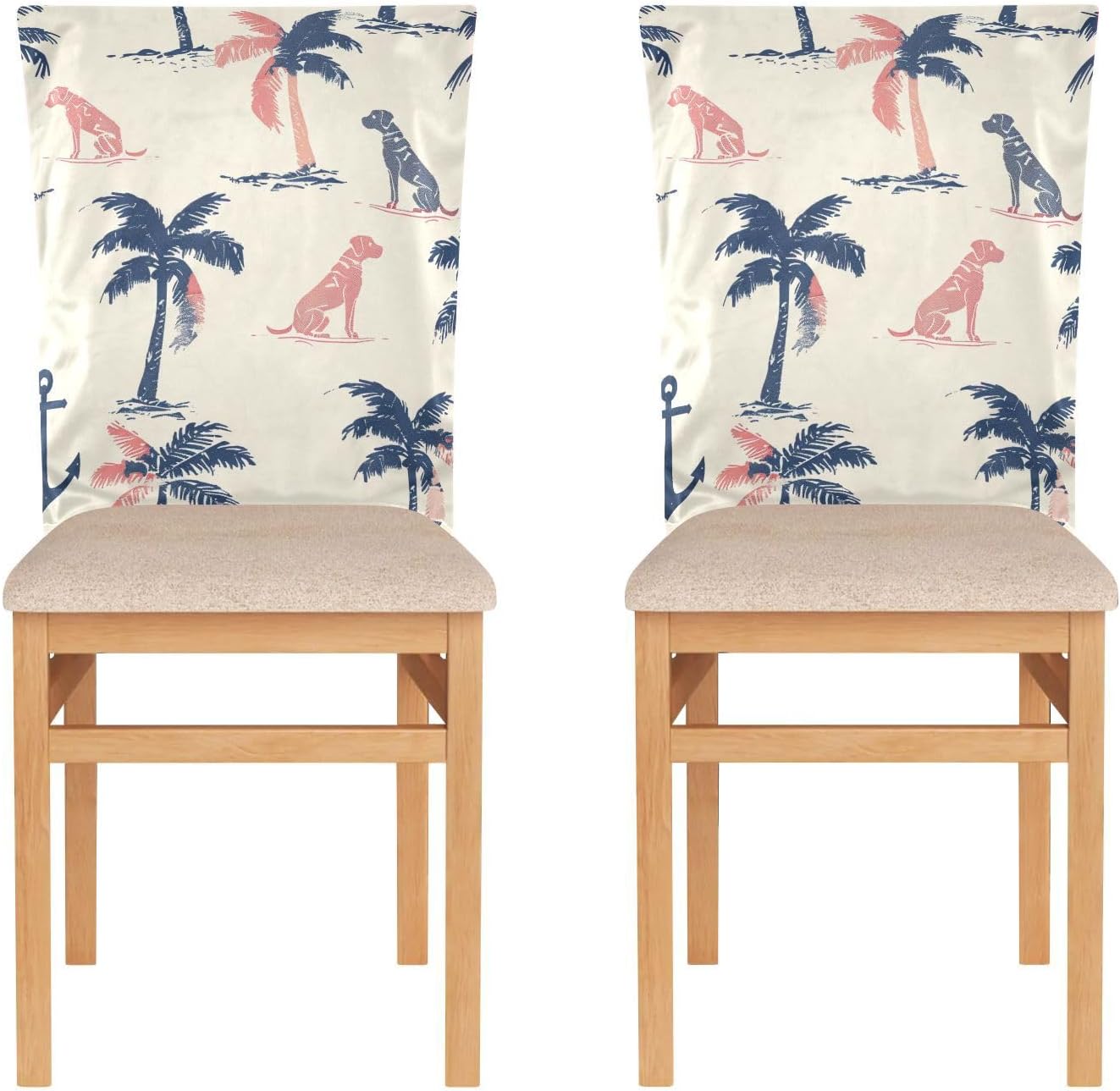 ALAZA Palm Trees Dogs Anchor Chair Back Cover Set of 6, Washable Reusable Removable Chair Slipcovers Decorative Chair Cover for Home Kitchen Wedding Party