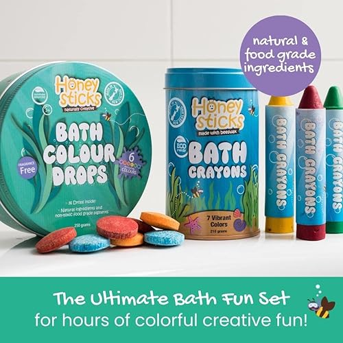 Miniatura 2 de Honeysticks Ultimate Bath Fun Set - Crayones de baño no tóxicos (paquete de 7) y tabletas de color de baño (36 gotas) para horas de diversión