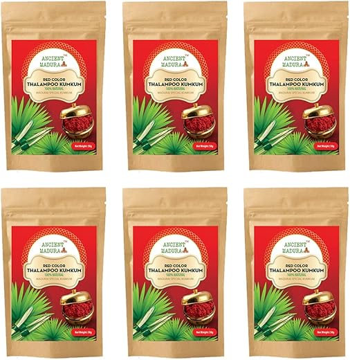 ANCIENT MADURAI | Madurai Special Thalampoo Kumkum Powder – (Dark Red, 50g, Pack of 6)