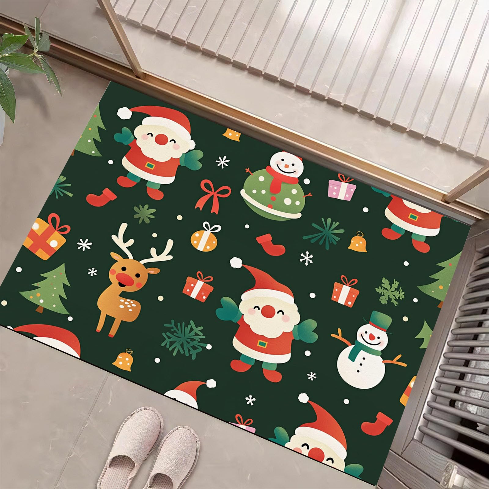 Felpudos Lavables con temática navideña para Interiores, con diseño de Papá Noel, Renos y muñecos de Nieve. Felpudos absorbentes Antideslizantes de Perfil bajo para Entrada, interi