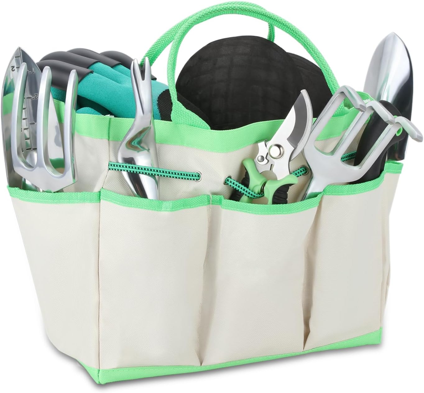 Auto Dynasty 12pcs Home Household Tool Set Outdoor Garden Tool Kit for Planting, Pruning, and Maintenance with Carrying Tote, Green