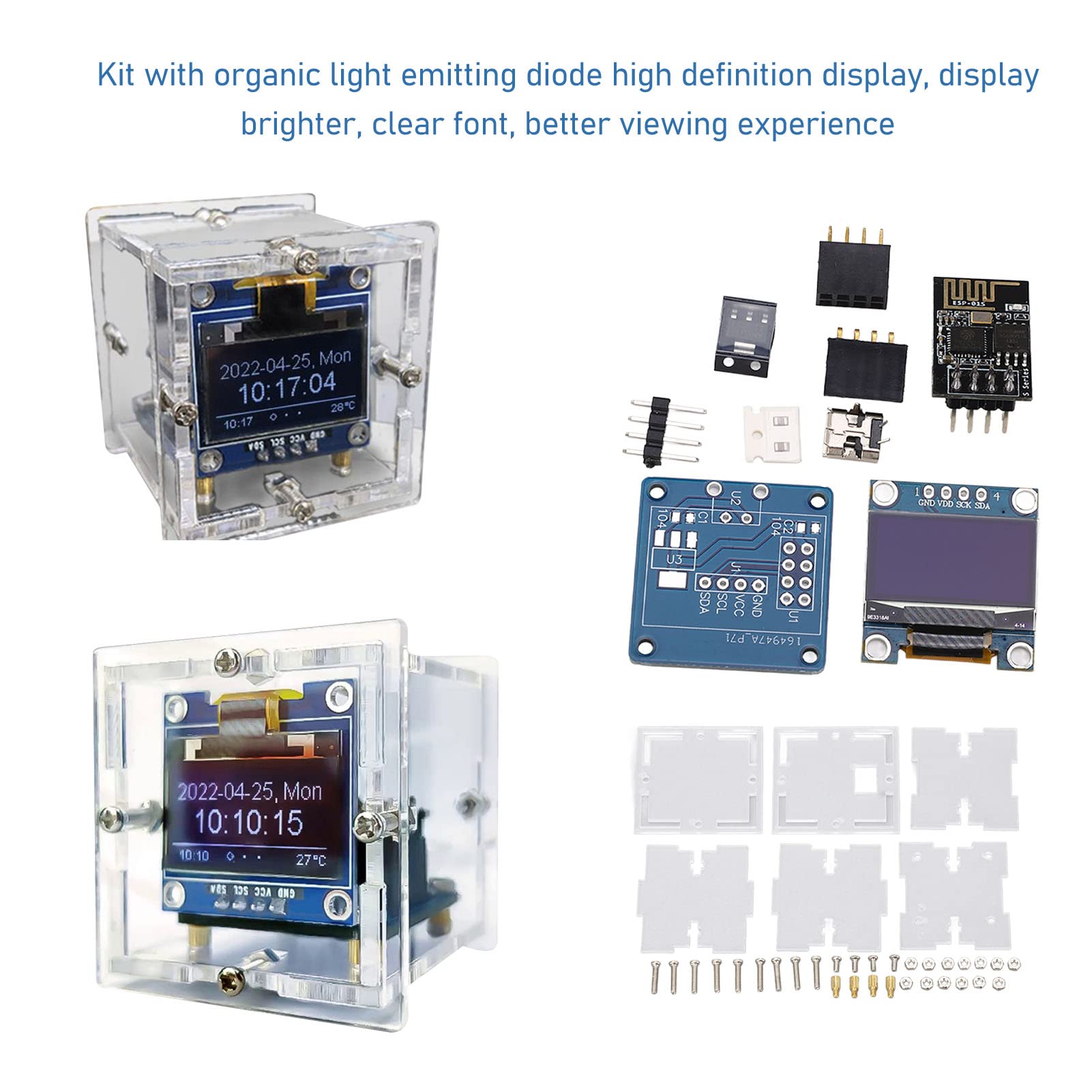 Cyfrowy Elektroniczny Minizegar Zestaw do Samodzielnego Montażu Budzik DIY Zestaw Modułu Rozrządu DIY Zestaw Elektroniki do Projektów Związanych z Nauką i Nauczaniem, Powłoka Akrylowa Organiczna Dioda