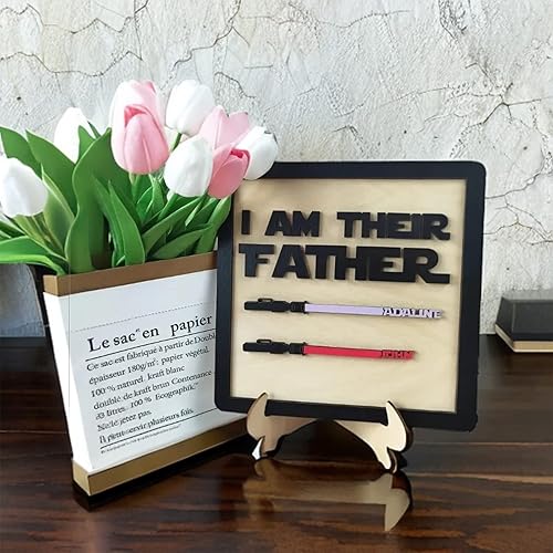 Miniatura 3 de Bantlou Letrero de sable de luz personalizado con texto en inglés "I Am Their Father", placa de madera hecha a mano, grabado con nombre, regalos