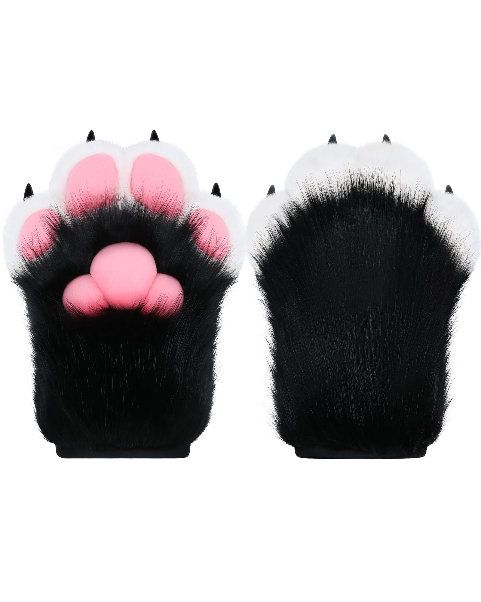 BNLIDES unisex-adult Canidae Furry Claw Gloves furry gloves (pack of 2) M Black-white