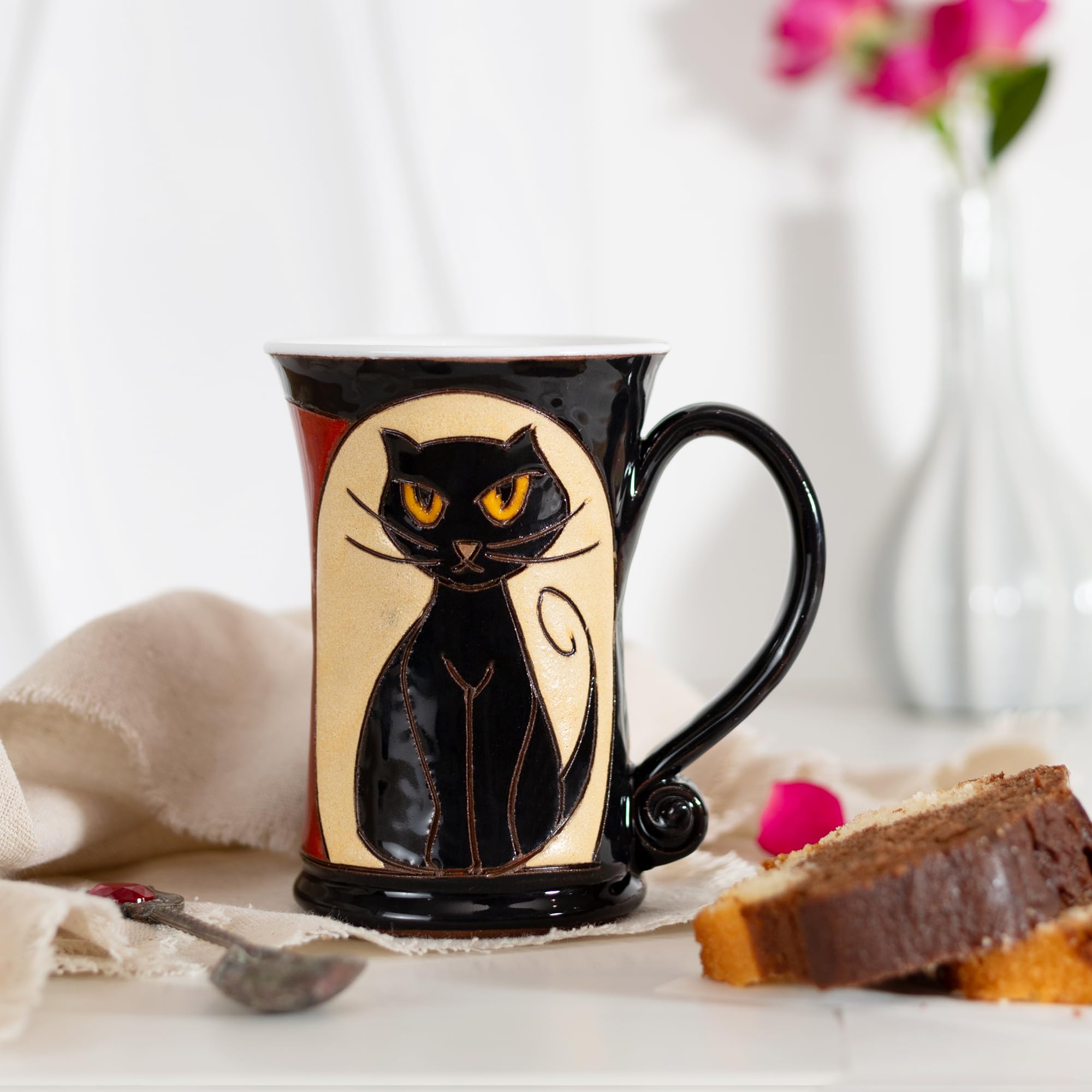 Felisteya Handmade Ceramic Coffee Mug, Black Cat Pottery Mug, 320ml Artisan Tea Cup, Unique Decorative Mug - Image 2