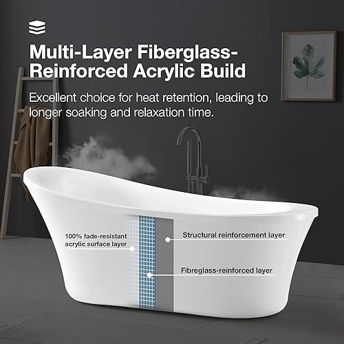 Miniatura 5 de Ove Decors - Tina de remojo en blanco brillante con desagüe cromado y desbordamiento de residuos