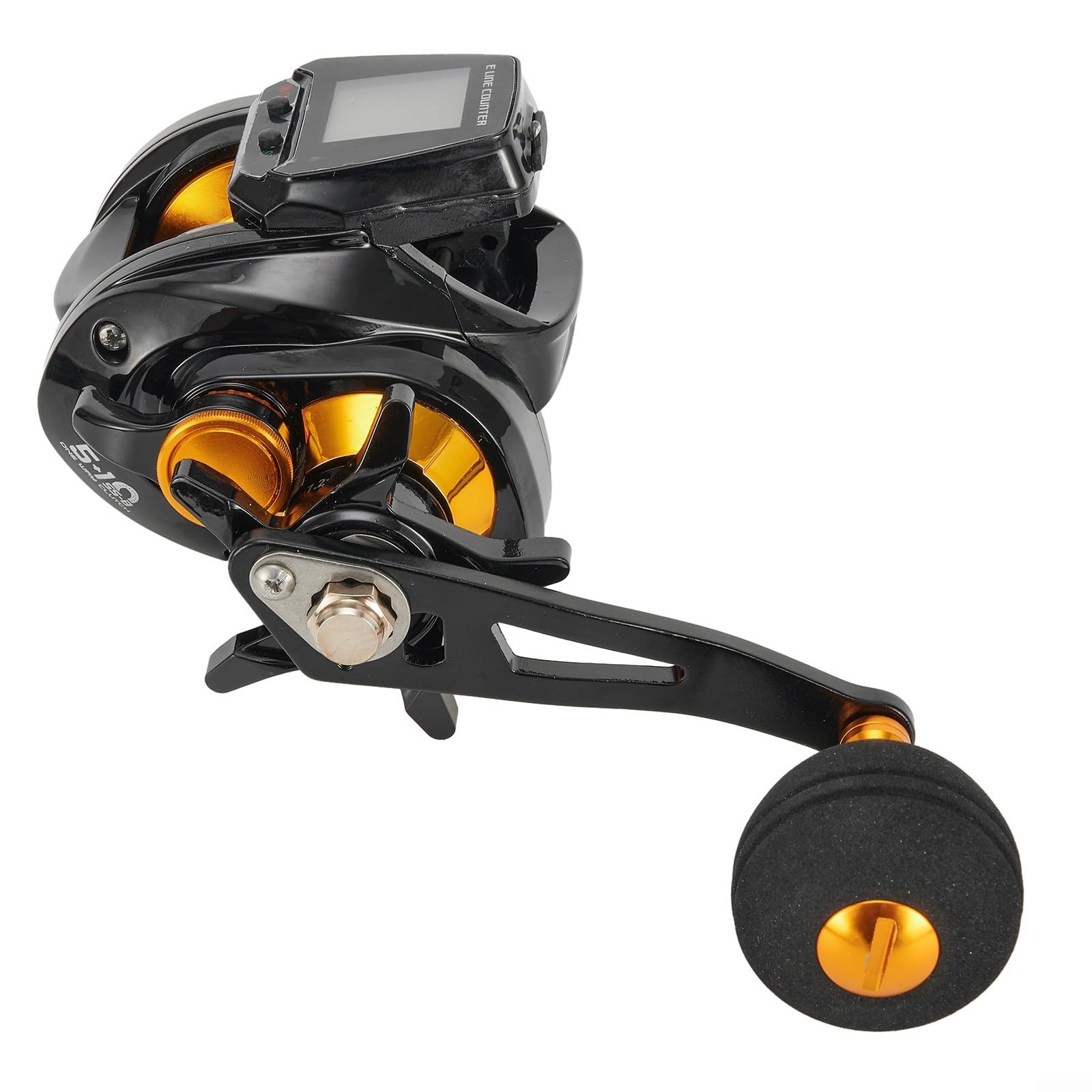 Carrete de pesca de aluminio, pantalla digital grande, recargable, alarma de mordida