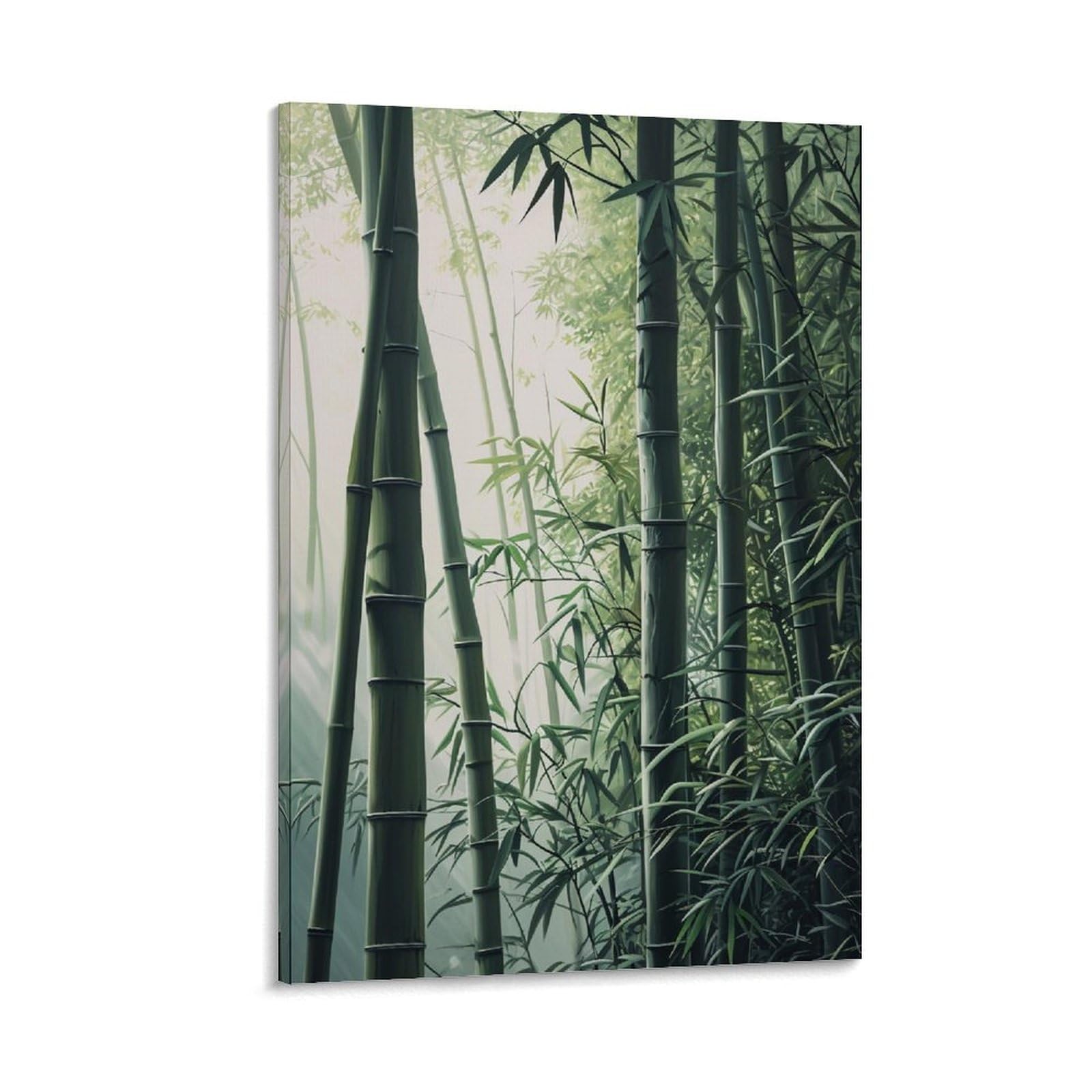 GMUKIFFY Modern Bamboo Painting on Canvas Wall Art Spring Forest Green Leaves Stretched And Framed Canvas Prints Artwork for Home Decorations Ready to Hang Wall Decor 12x18inch(30x45cm)