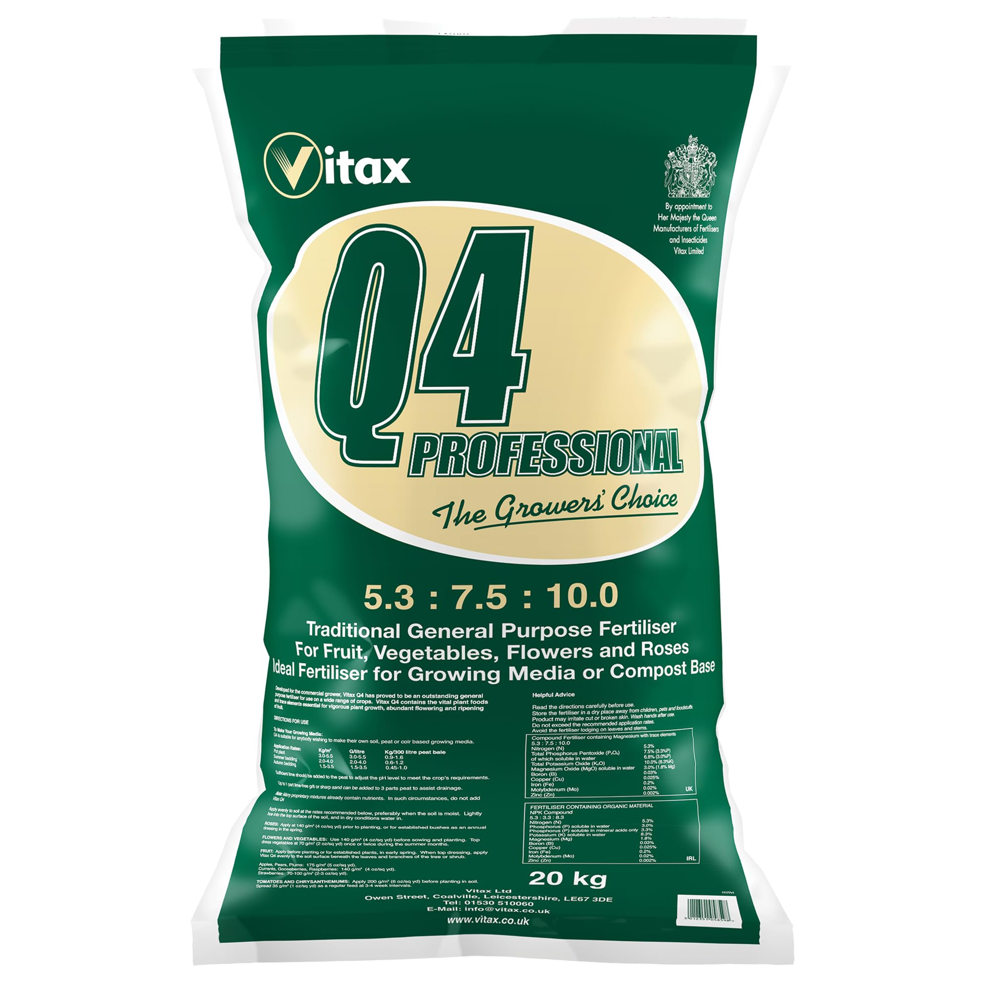 Vitax Q4 Fertiliser For Professional Gardeners, Veg Growers. Increases Yields, Suitable For Vegetables, Flowers And Lawns - 20Kg