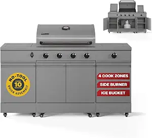 Tytus Fresno 66" 5-Burner Propane or Natural Gas Island Grill, 60K BTUs, Gunmetal
