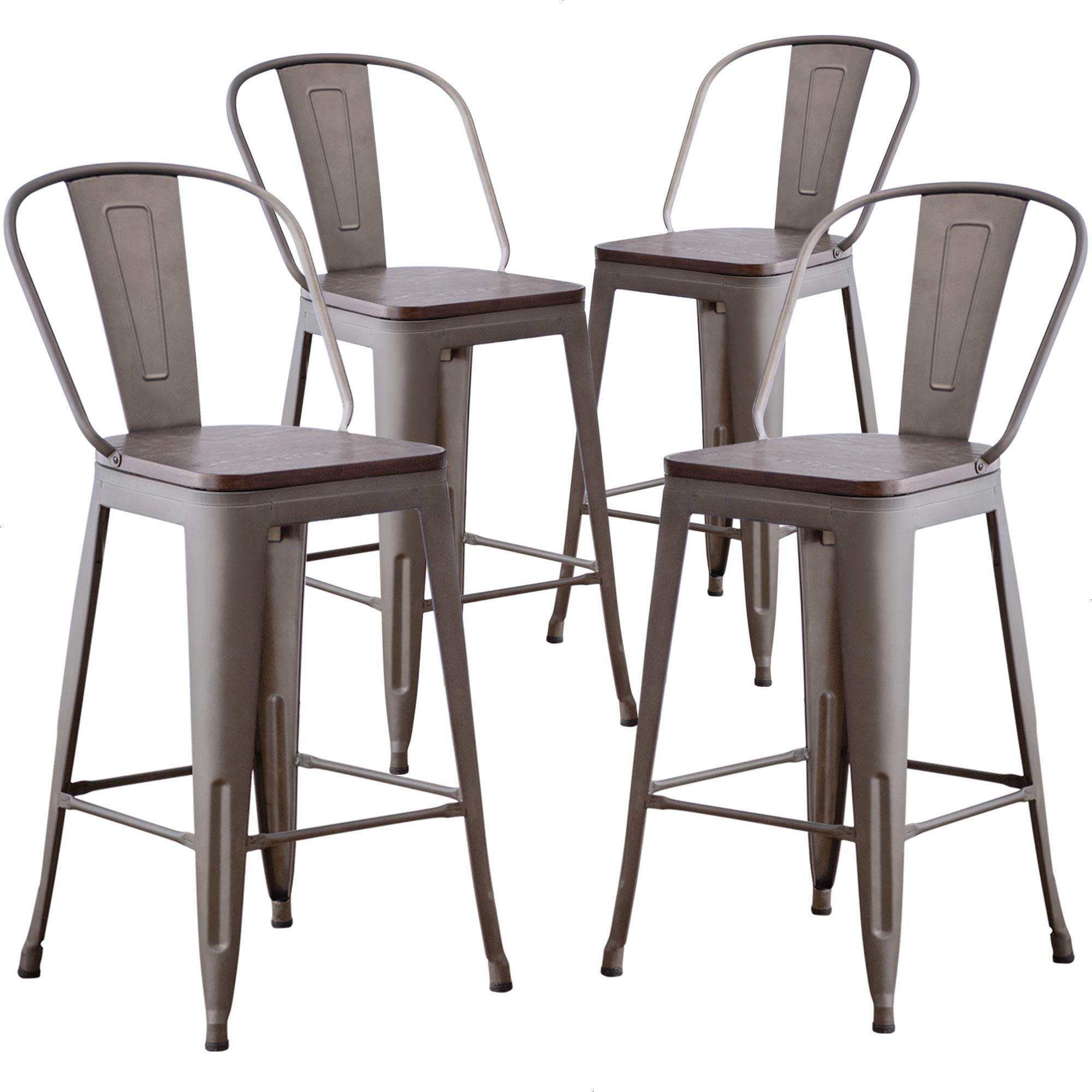 Aklaus Metal Bar Stools Set of 4,26 inch Barstools Counter Height Bar Stool with Backs Farmhouse Bar Stools with Larger seat High Back Kitchen Dining