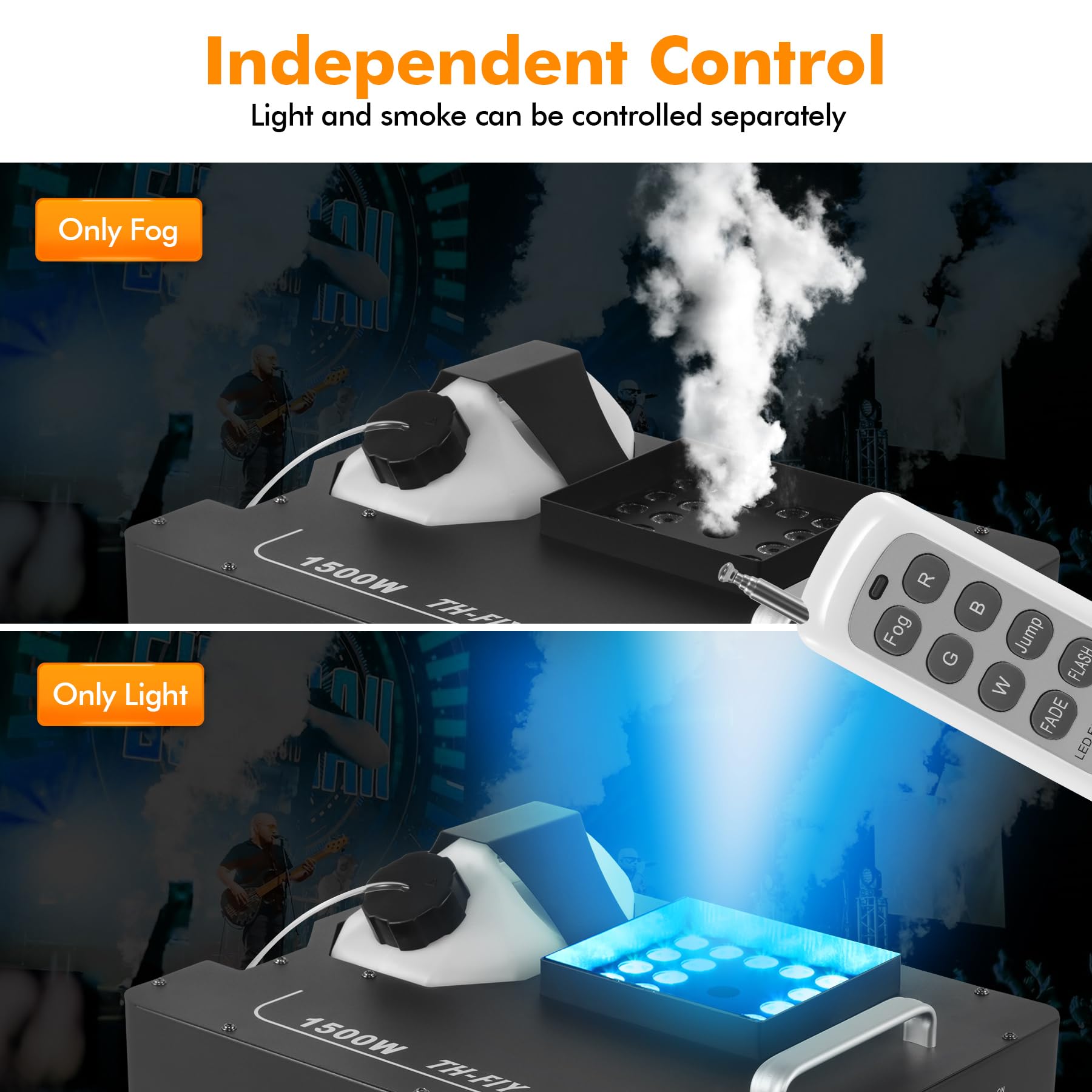 Nebelmaschine mit 24 LED 3 in1 RGB, 1500W Rauchmaschinen Effektmaschine Unterstützt DMX & Funkfernbedienung Passend für DJ Disco Party, Halloween, Hochzeiten & Bühnenauftritte - 1 Stück