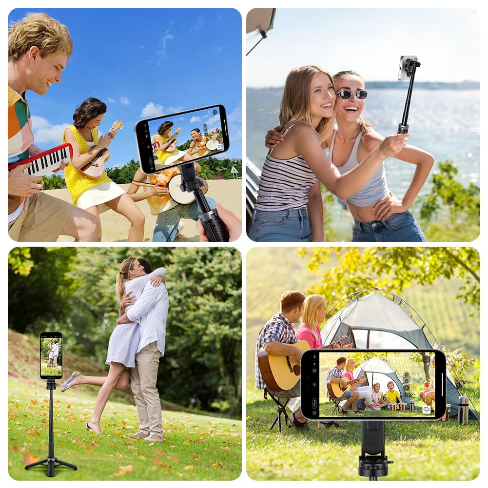 Ainiv Magnetyczny statyw na telefon komórkowy, 4 w 1, statyw do selfie, obracany o 360°, stojak na telefon z bezprzewodowym pilotem zdalnego sterowania, składany stojak na telefon komórkowy