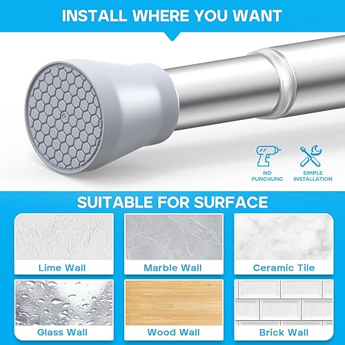 Miniatura 5 de 2 barras de cortina de tensión de 28 a 48 pulgadas, barra de tensión de resorte antideslizante, barra de tensión ajustable, sin taladro, barra de