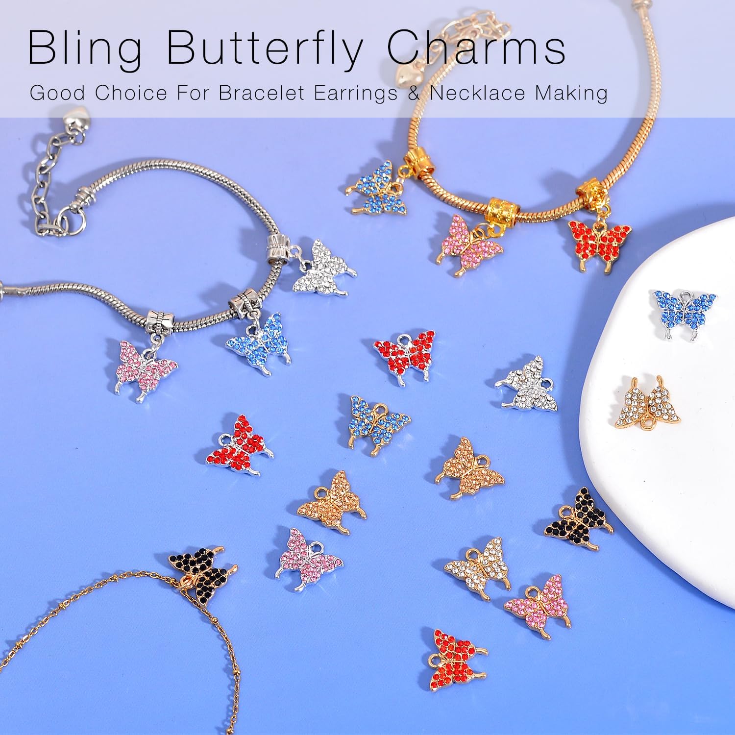 20Pcs/16Pcs Paired Rhinestone Metal Charms for Jewelry Making, Mixed Color, Silver & Gold Plated Metal Charms for Earrings, Bracelets & Necklaces - Image 3