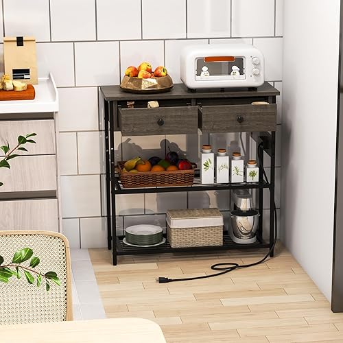 Miniatura 9 de GOFLAME Mesa consola con toma de corriente, mesa de entrada estrecha con cajones, 2 salidas de CA y 2 puertos USB, mesa de sofá para sala de estar