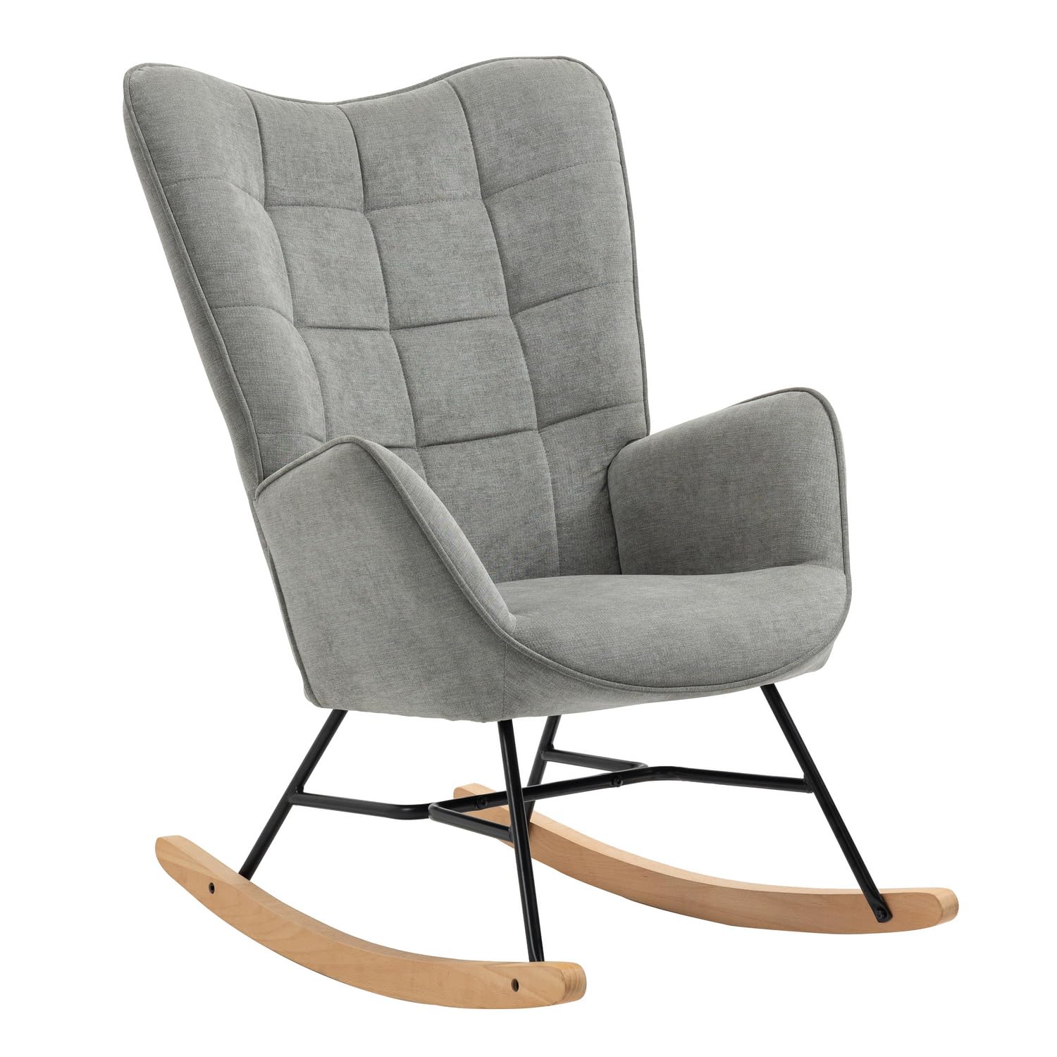 Fauteuil d'allaitement Grey avec Dossier Moelleux Tissu Style Scandinave Surpiqûres Fauteuil à Bascule pour Chambre de Bébé
