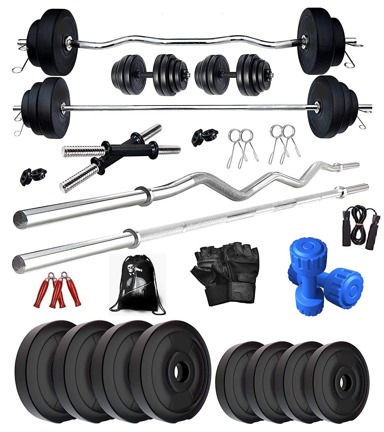 TAURAS Home Gym Combo, Home Gym Set, Gym Equipment, Weight Plates Combo with 5Ft Straight,3Ft Curl Bar, 2 Dumbbell Rods,with Accessories (8 KG)-image-47