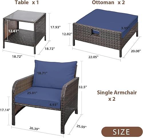 Miniatura 3 de LEVELEVE Balcony Furniture - Juego de 5 piezas para conversación de patio, sillas de mimbre de polietileno para exteriores con cojines suaves, 2