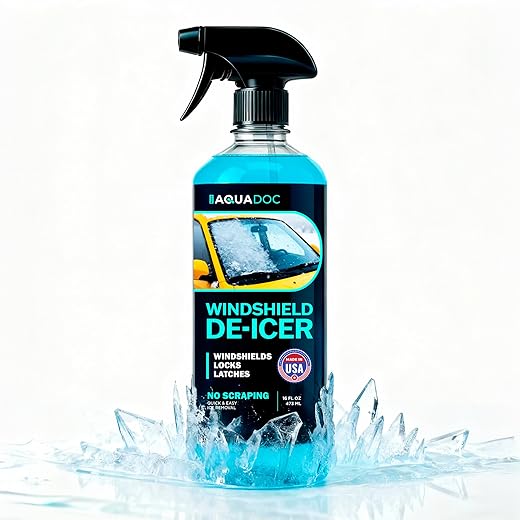 AquaDoc De-icer for Car Windshield - Liquid Ice Melter for Windshields, Windows, Door Locks & Latches - Car De Icer Spray for Fast Ice Removal - 16oz