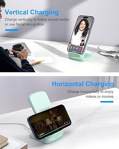 Miniatura 4 de NANAMI Cargador inalámbrico rápido mejorado, soporte de carga inalámbrico certificado Qi para Samsung Galaxy S24S23S22S21S20S10S9Note 20 y cargador