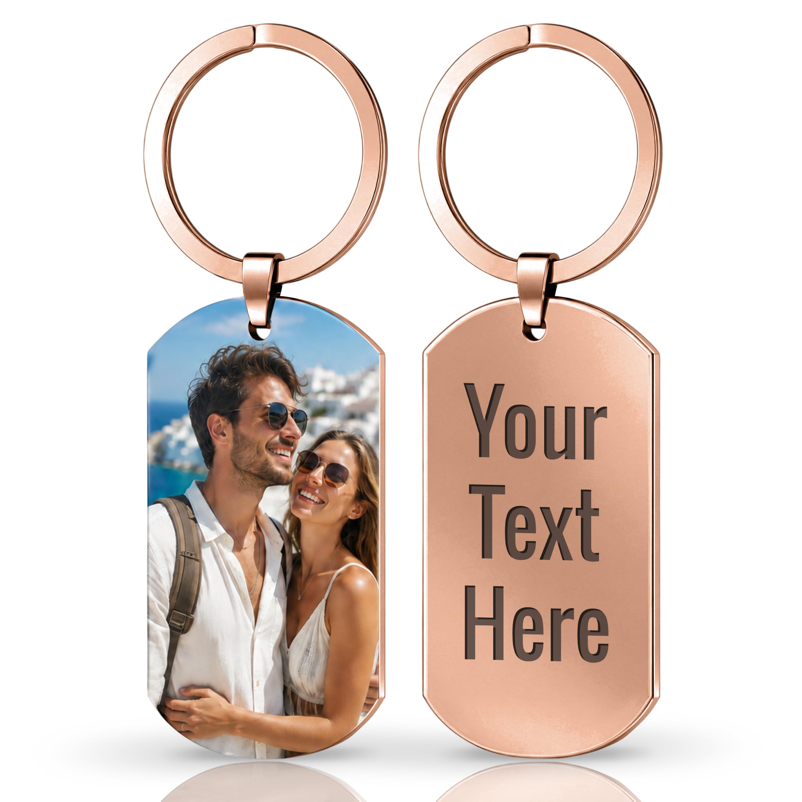 Engraved Personalised Photo Keyring Double-Sided Picture Keychain (rose)