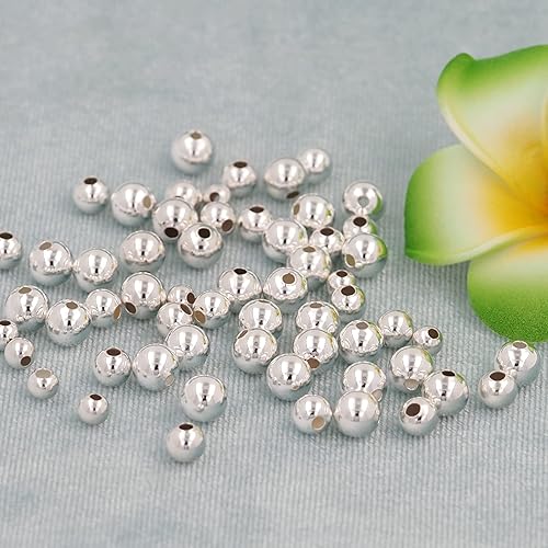 Miniatura 6 de Cuentas redondas de plata de ley, cuentas espaciadoras lisas sin costuras, cuentas redondas de plata de ley 925 para hacer joyas (0.098 pulgadas