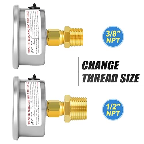 Miniatura 3 de MEANLIN MEASURE Filtro de piscina relleno de glicerina NPT de 0-35 psi, montaje central trasero con carcasa de acero inoxidable 304, esfera de 2