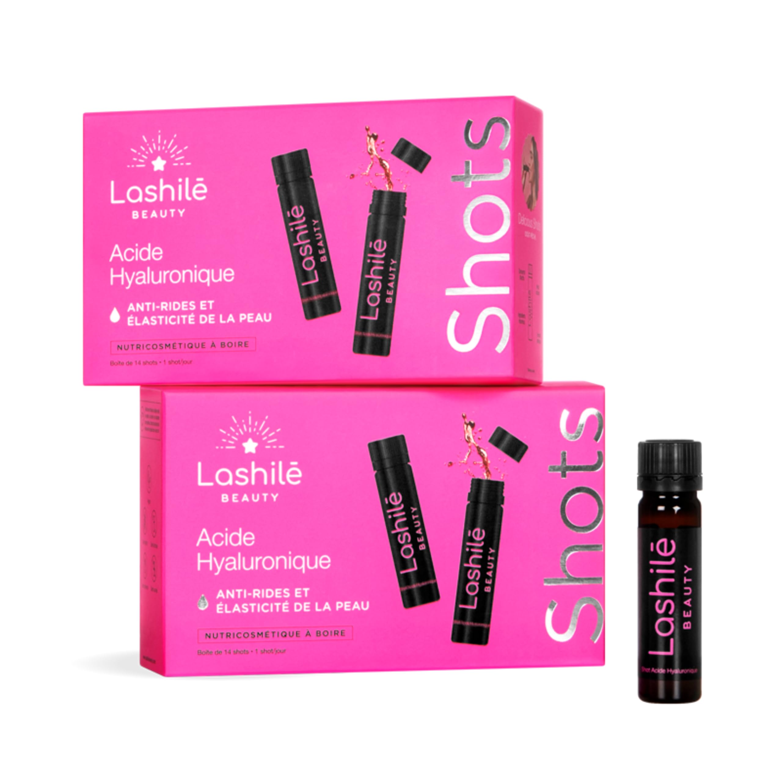 Lashilé Beauty - Complément Alimentaire - Anti-rides et élasticité de la peau - Shots Acide Hyaluronique 150 mg - Acide hyaluronique Zinc - Made in France - Programme 1 Mois
