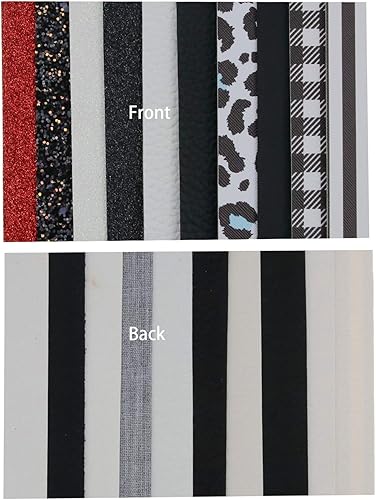 Miniatura 3 de 10 hojas de piel sintética de 8 x 12 pulgadas, color negro, blanco, rojo, incluye purpurina fina, purpurina gruesa, litchi, hojas impresas para