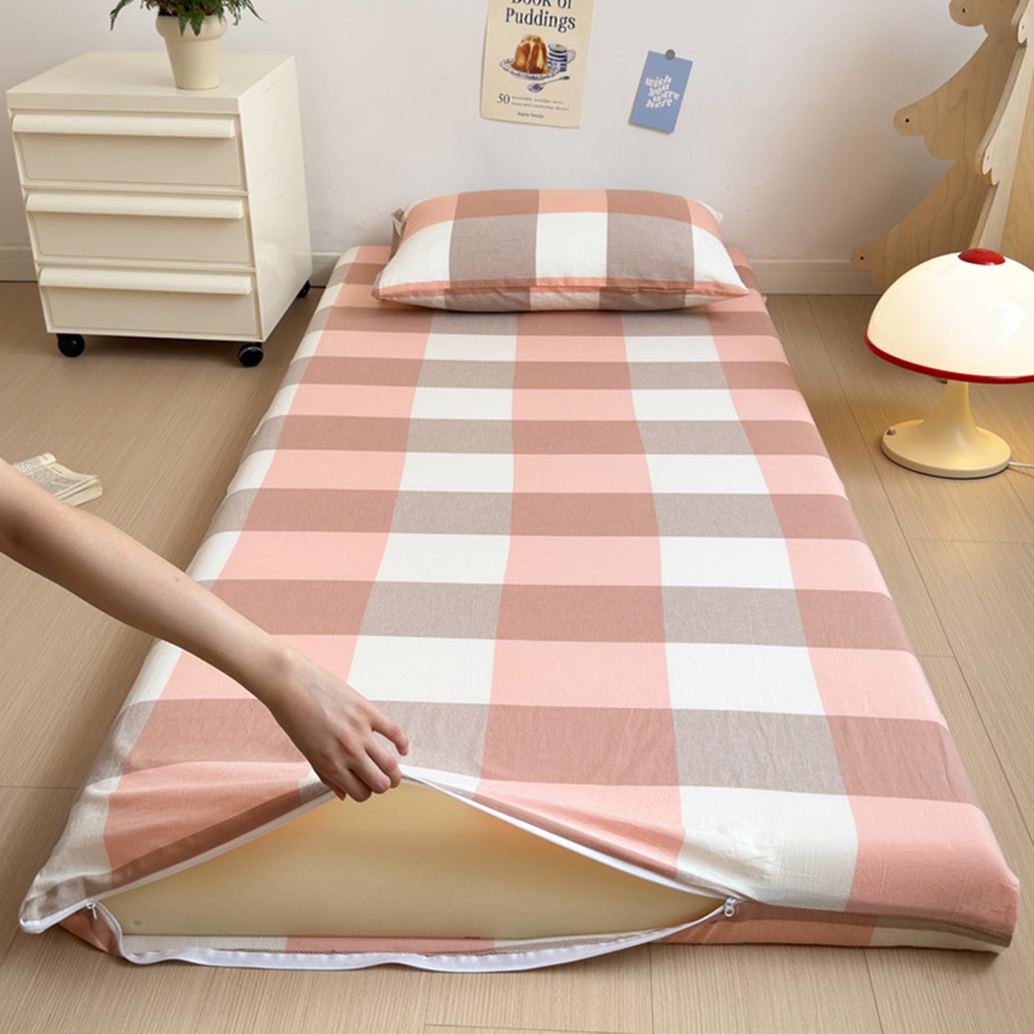 LDLCYCN Q,90x190cm, 100% Cotton Floor Futon Mattress Cover Skin-Friendly Futon Mattress Cover with Zipper Full Wrap Traditional Japanese Futon Mattress Cover Dustproof Cover Washable