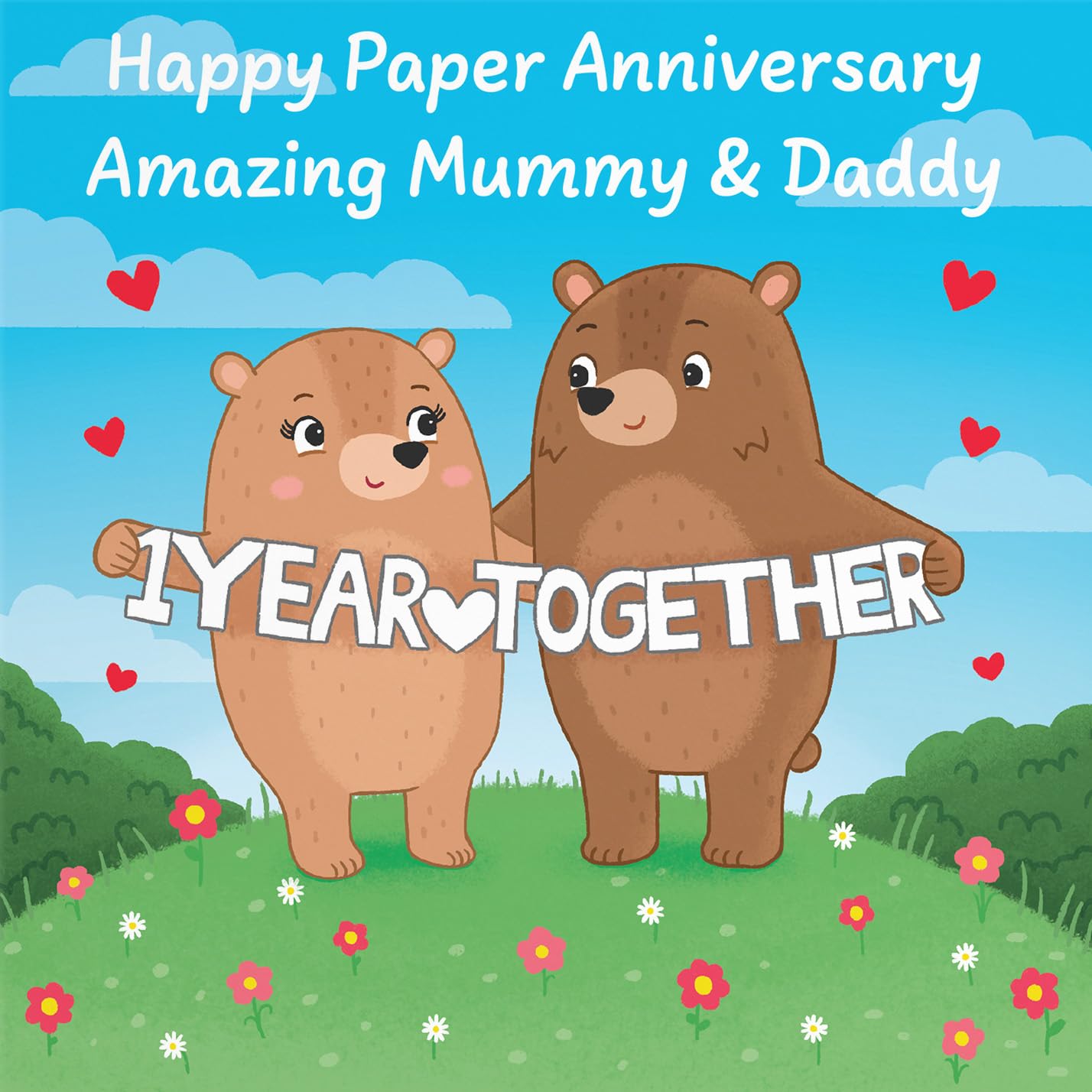 Hunts England, Mummy And Daddy 1st Anniversary Card, Paper Anniversary, First Anniversary, 1 Year, Cute Fun Bears Card - Image 2