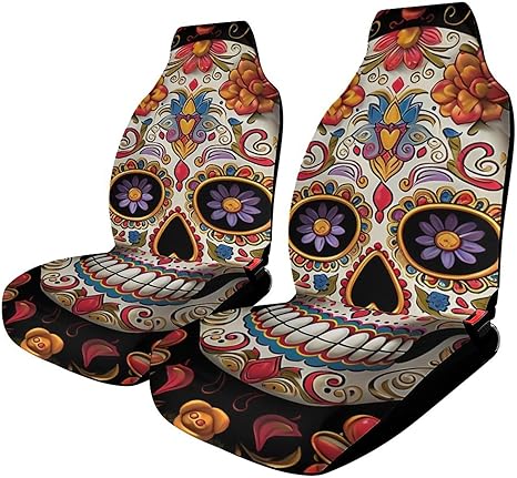 Car Seat Protector Easy to Install Cover Set with Non-Slip Backing Sugar Skulls Car Seat Covers for Most Cars, Vans, Trucks, SUV