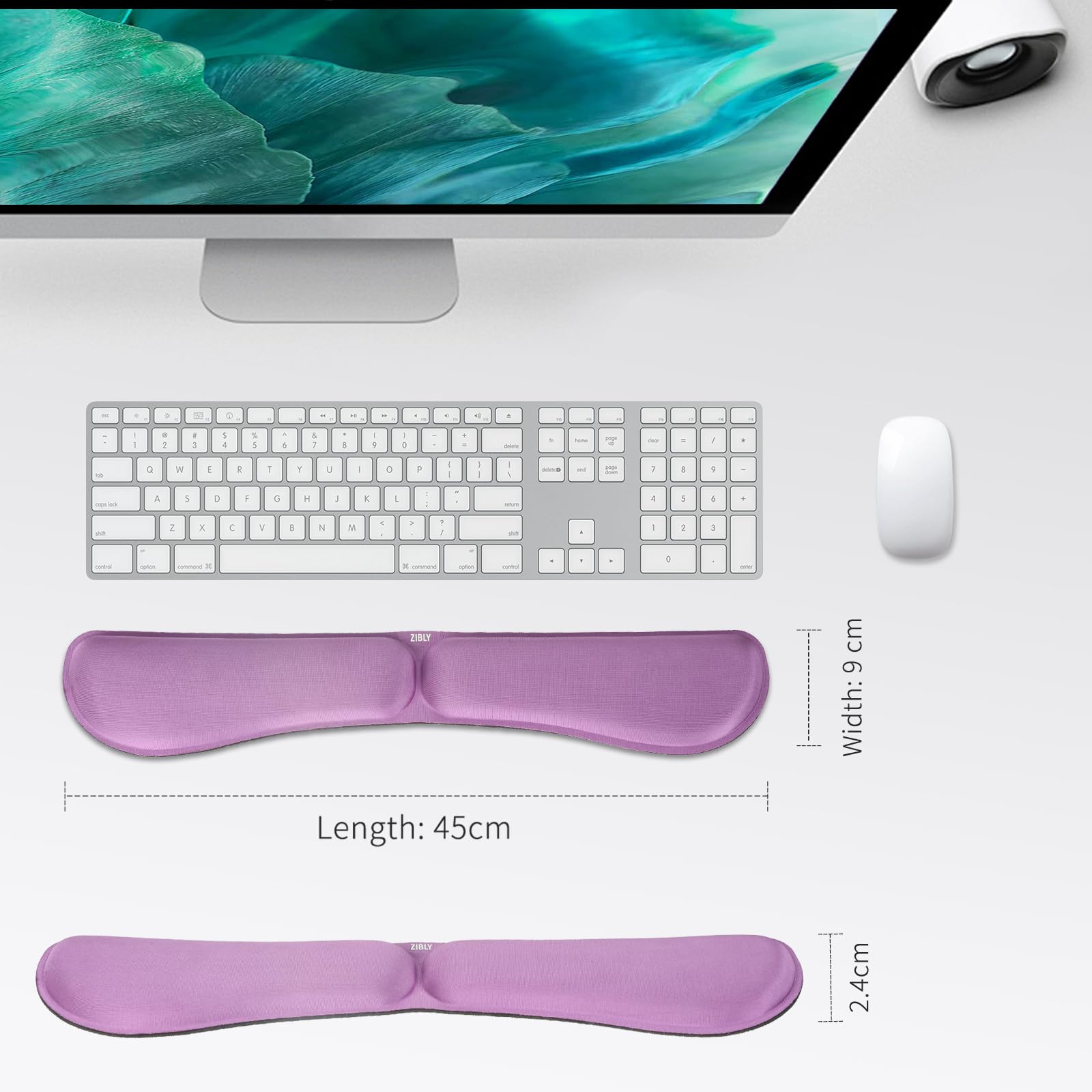 ZIBLY Ergonomic Keyboard Wrist Rest - Anti-Skid Non Slip - Memory Foam - Purple - Minimalist, 18 x 3.5 inches - Image 2