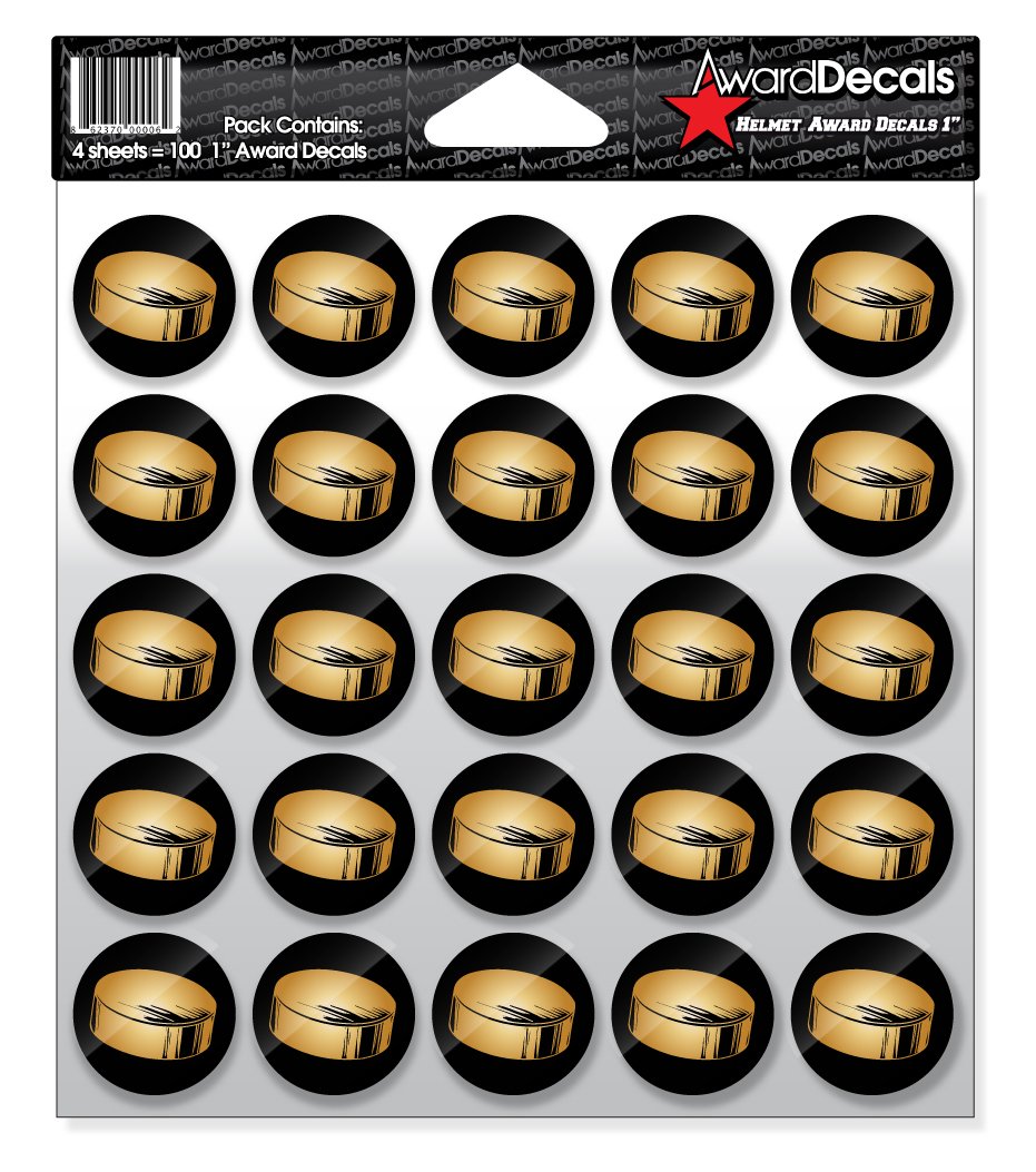 Award Decals Hockey Puck Sticker Set (100 Decals) - Gold, Heavy Duty Vinyl, Sports, Modern, Contemporary, Hockey Award Stickers