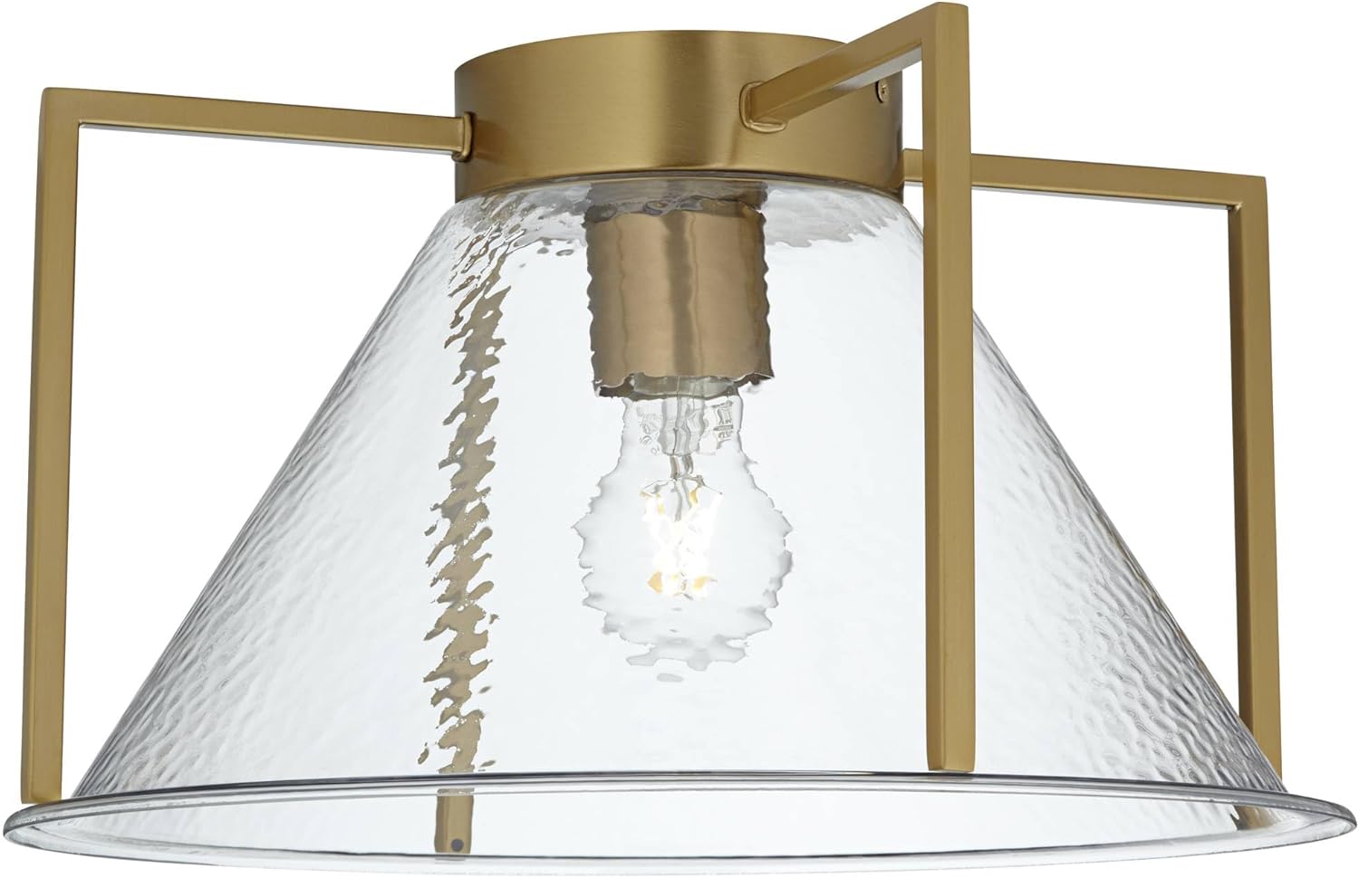 Possini Euro Design Ellsmere 15" Modern Flush-Mount Ceiling Light Fixture Kitchen Foyer Hallway Warm Brass Finish Hammered Glass Bedroom Bathroom Entryway Living Room Indoor High Ceilings Small