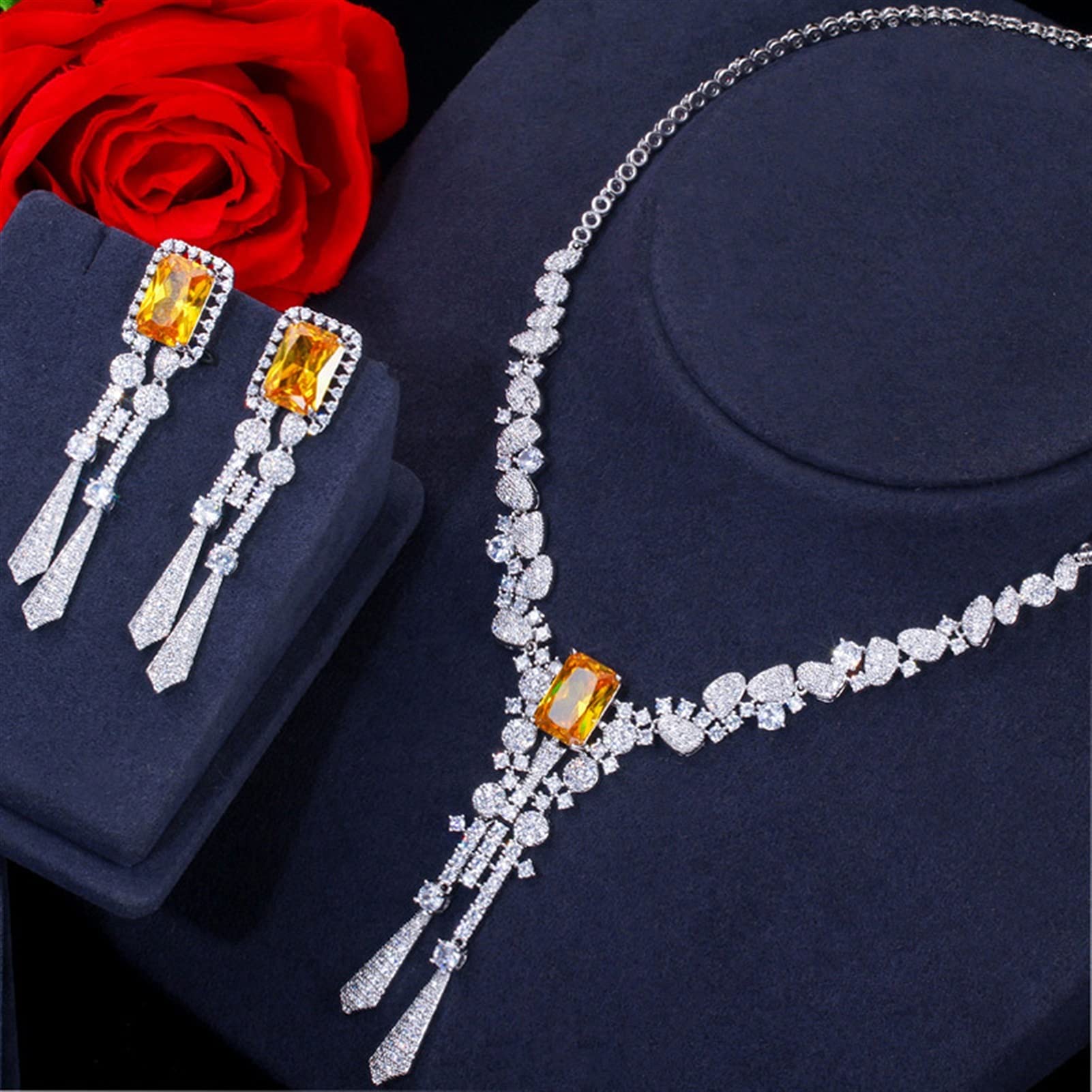 Gioielli in Argento Colore zirconi Pendenti Goccia Set di Gioielli da Sposa da Sposa Costume da Donna
