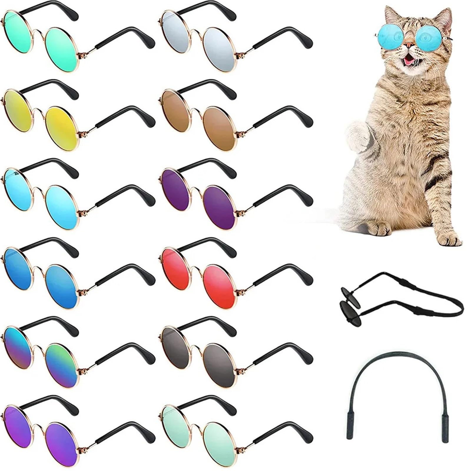 Occhiali Per Cani,Occhiali Da Sole Per Cani Occhiali da sole for cuccioli e cani, antiscivolo, rotondi in metallo, classici, retrò, animali domestici, feste(B)