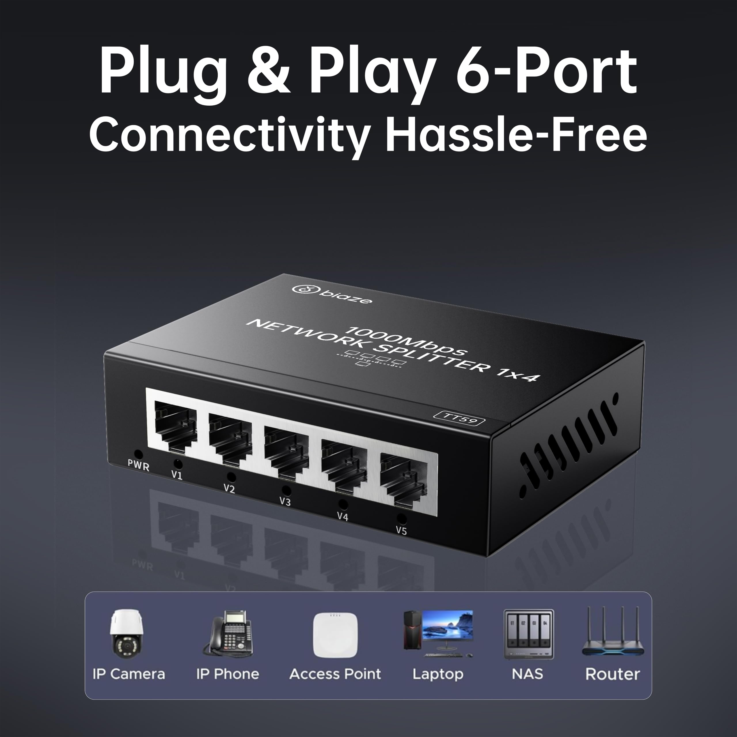 Divisor Ethernet de 4 puertos, adaptador de concentrador de red Gigabit LAN de 1 a 4, conector de cable de Internet Plug & Play para hogar/oficina/escuela, divisor RJ45 Cat6 para PC/módem/router