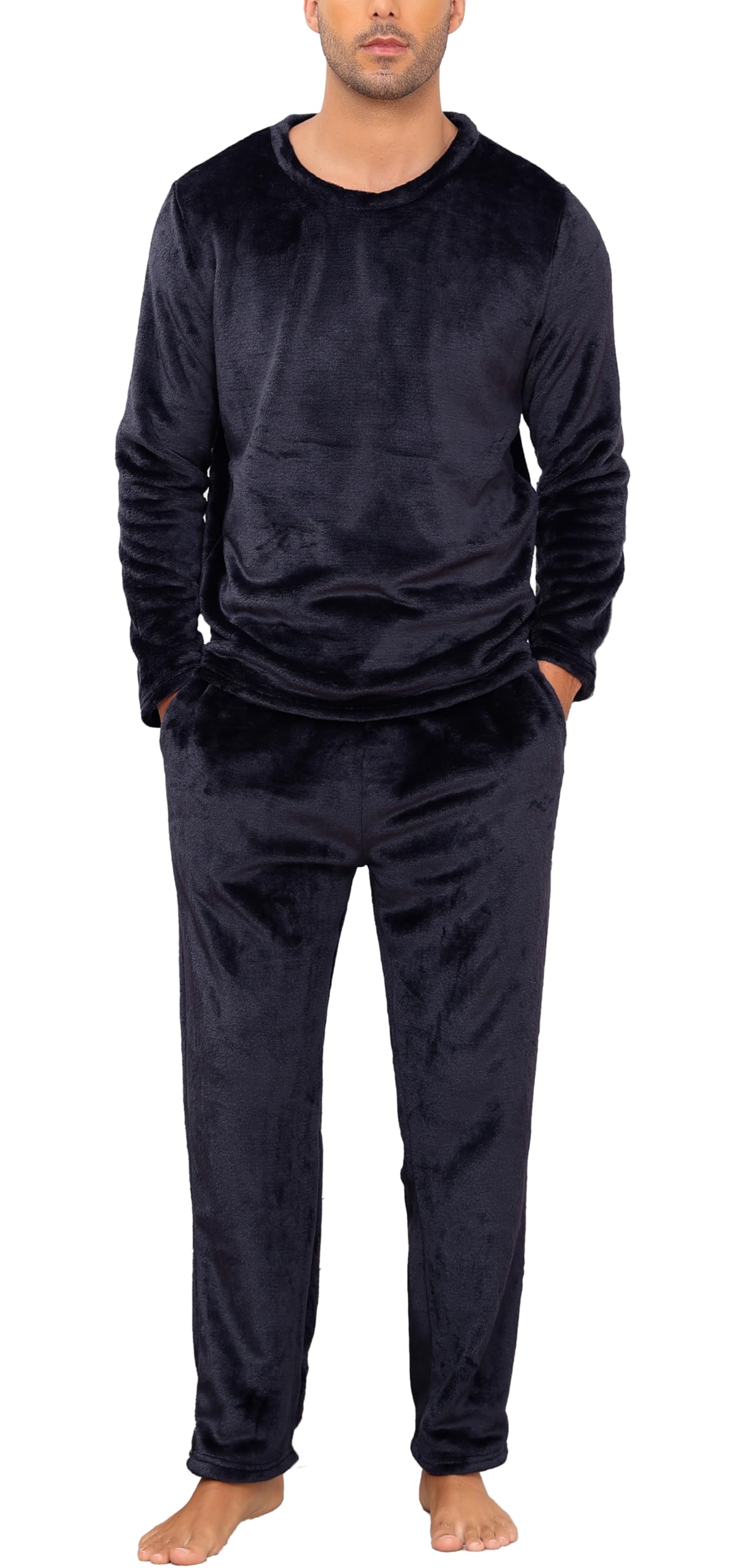 Lovasy Pijama Hombre Invierno Manga Larga Polar Pijamas para Hombre de Franela Cálido Largo