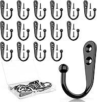 ZBDPOVT 15 Pack Black Coat Hooks - Heavy Duty Wall Mounted for Coats, Towels, Keys, Scarves - Rustproof Zinc Iron, 30 Screws Included